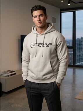 Off-White Big Bookish Skate Logo Hoodie in Light Stone NWT- AUTHENTIC